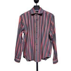 Robert Graham Long Sleeve Grey Striped Button Down Size XXL